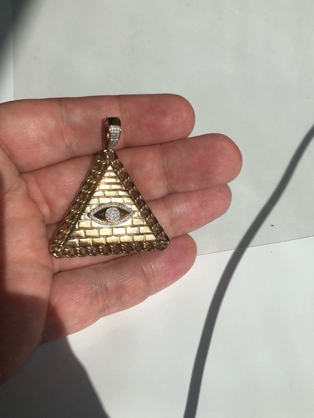 Gold Triangle Eye Pendant Necklace - Gold Eye Charm pagoda pierce gold plated925
